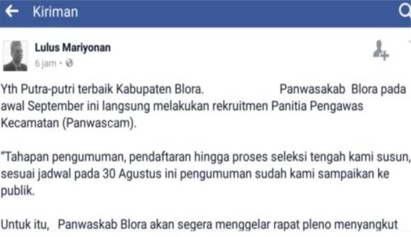 AWAL SEPTEMBER INI PANWASKAB BLORA MEMULAI PEREKRUTAN PANWASCAM